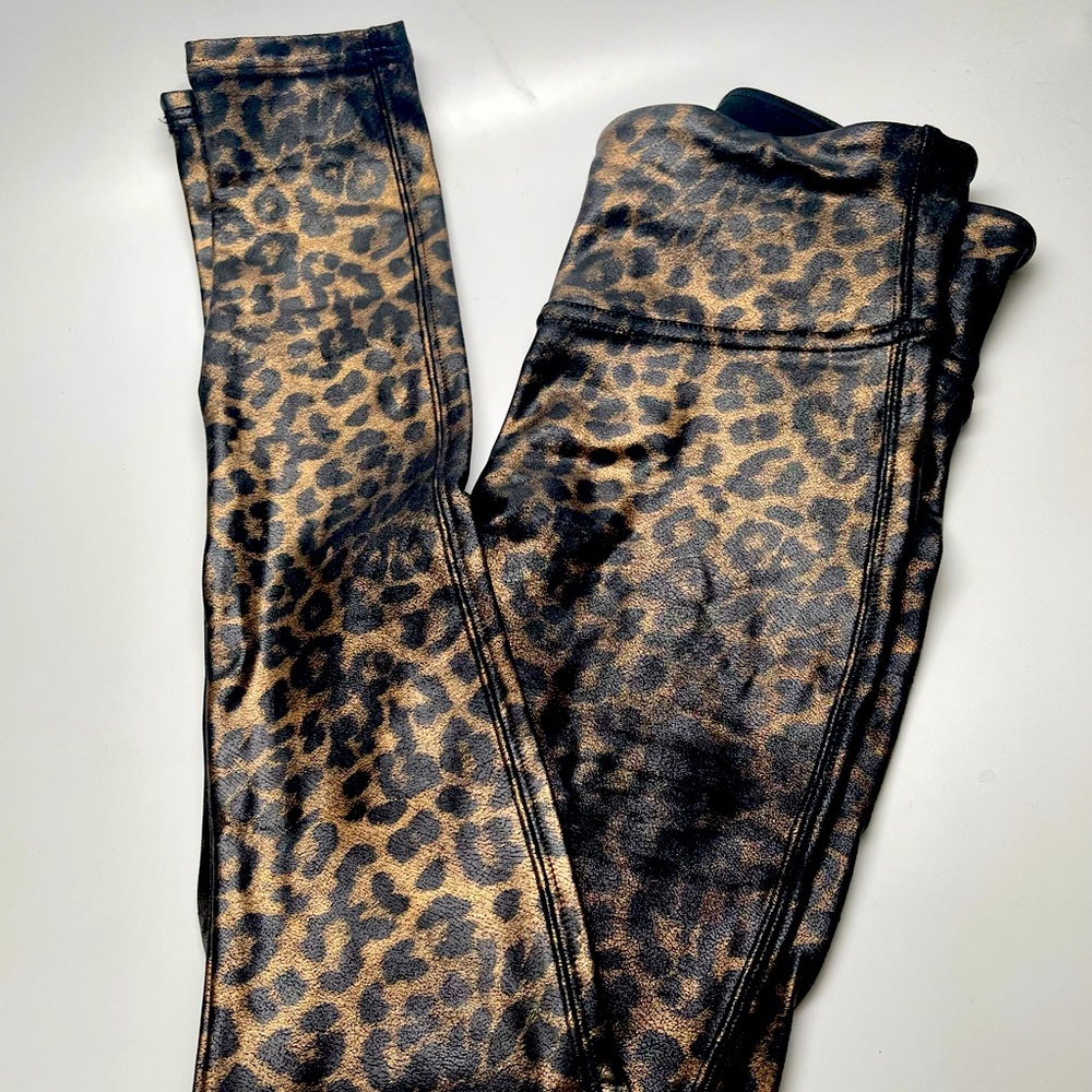 Spanx Vixen Pinup Leopard Print Faux Leather Metallic Leggings XS/TP